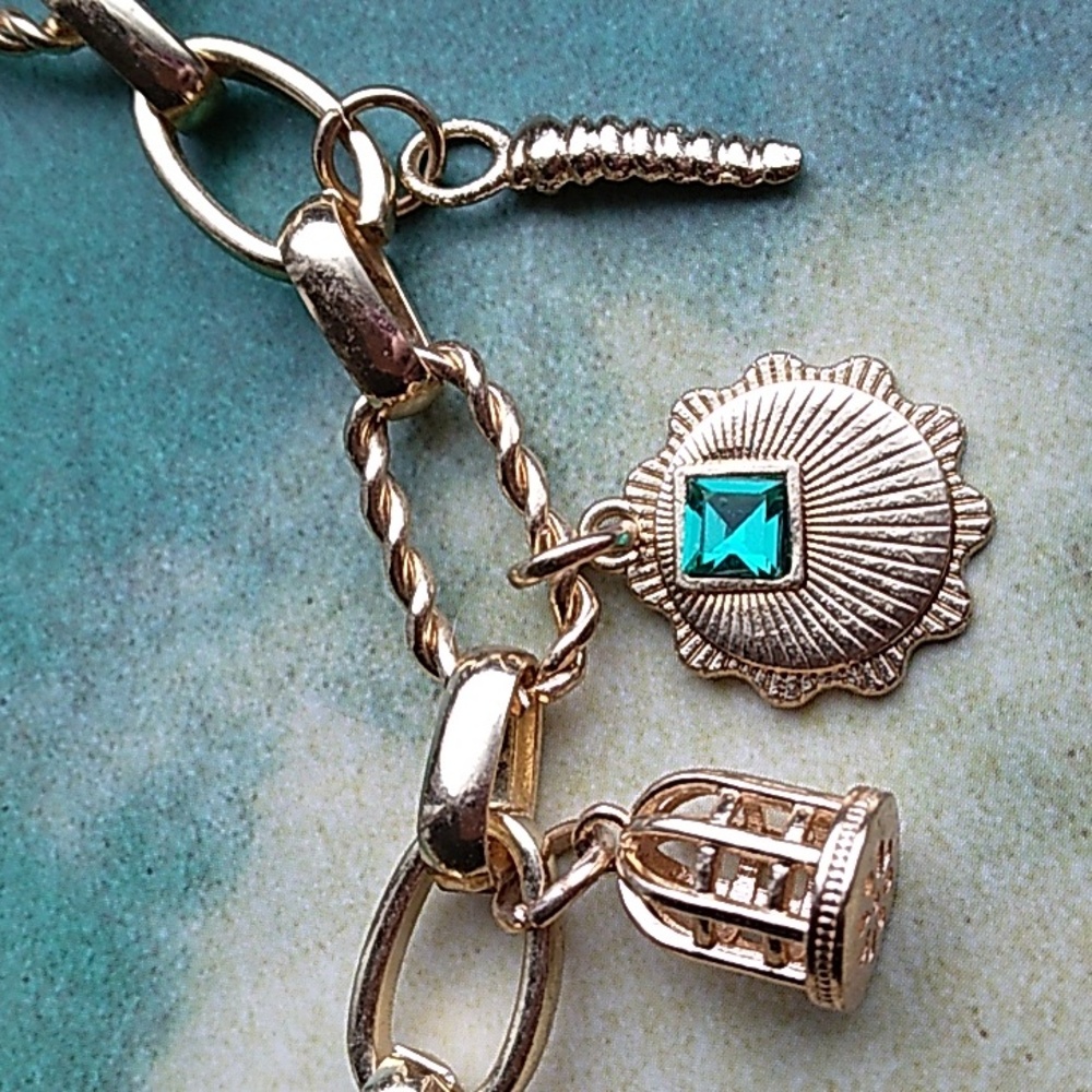 Gold Charm Necklace with 8 Charms - Picture 3 of 7